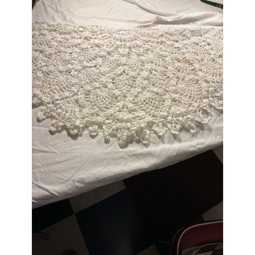 White Vintage Hand Crochet Doily Round Table Mats Cloth Some Spots As Pictured